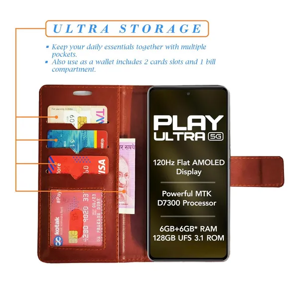 Brown_GP_Flip_Cover_for_Lava_Play_Ultra_5G|_Leather_Finish|Shock_Proof|Magnetic_Clouser_Compatible_with_Lava_Play_Ultra_5G_(Brown)