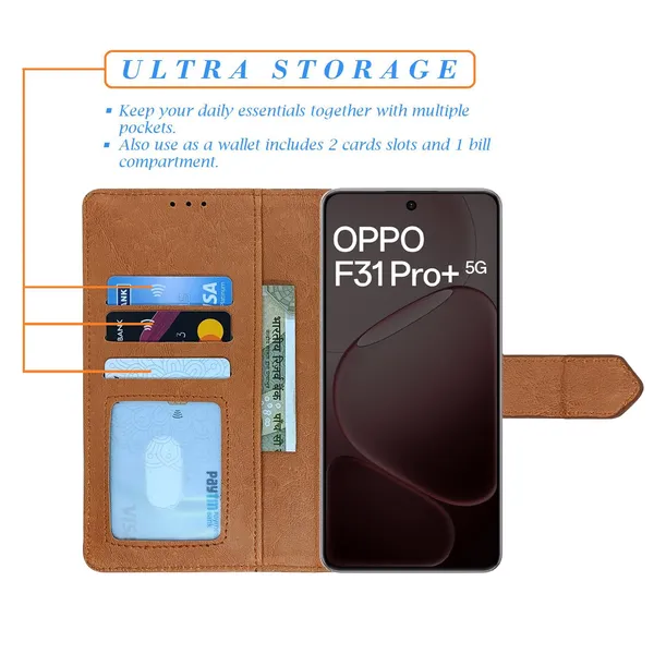 Kite_Brown_Flip_Cover_for_Oppo_F31_Pro_Plus_5G|_Leather_Finish|Shock_Proof|Magnetic_Clouser_Compatible_with_Oppo_F31_Pro_Plus_5G_(Brown)
