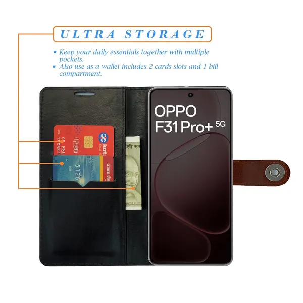 Manjoor_Brown_Flip_Cover_for_Oppo_F31_Pro_Plus_5G|_Leather_Finish|Shock_Proof|Magnetic_Clouser_Compatible_with_Oppo_F31_Pro_Plus_5G_(Brown)