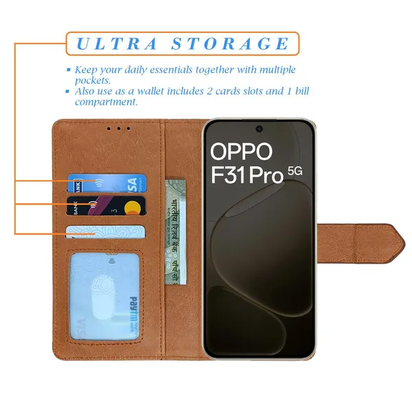 Kite_Brown_Flip_Cover_for_Oppo_F31_Pro_5G|_Leather_Finish|Shock_Proof|Magnetic_Clouser_Compatible_with_Oppo_F31_Pro_5G_(Brown)