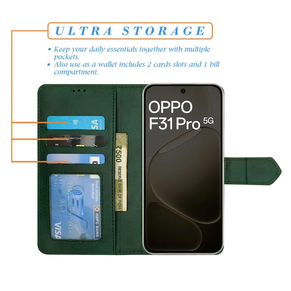 Kite_Green_Flip_Cover_for_Oppo_F31_Pro_5G|_Leather_Finish|Shock_Proof|Magnetic_Clouser_Compatible_with_Oppo_F31_Pro_5G_(Green)