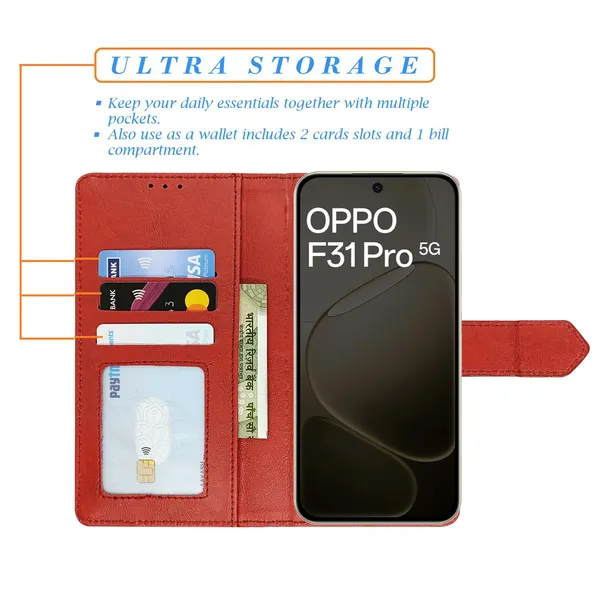 Kite_Red_Flip_Cover_for_Oppo_F31_Pro_5G|_Leather_Finish|Shock_Proof|Magnetic_Clouser_Compatible_with_Oppo_F31_Pro_5G_(Red)