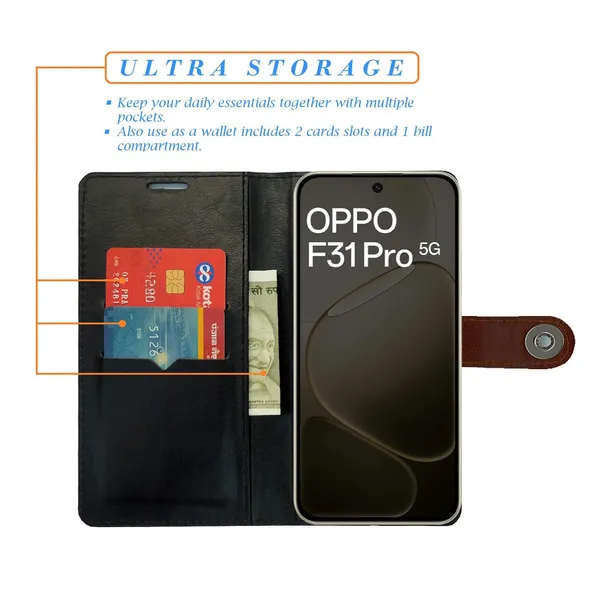 Manjoor_Brown_Flip_Cover_for_Oppo_F31_Pro_5G|_Leather_Finish|Shock_Proof|Magnetic_Clouser_Compatible_with_Oppo_F31_Pro_5G_(Brown)