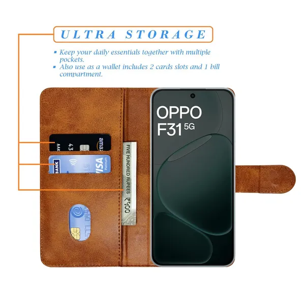 Khadi_Brown_Flip_Cover_for_Oppo_F31_5G|_Leather_Finish|Shock_Proof|Magnetic_Clouser_Compatible_with_Oppo_F31_5G_(Brown)