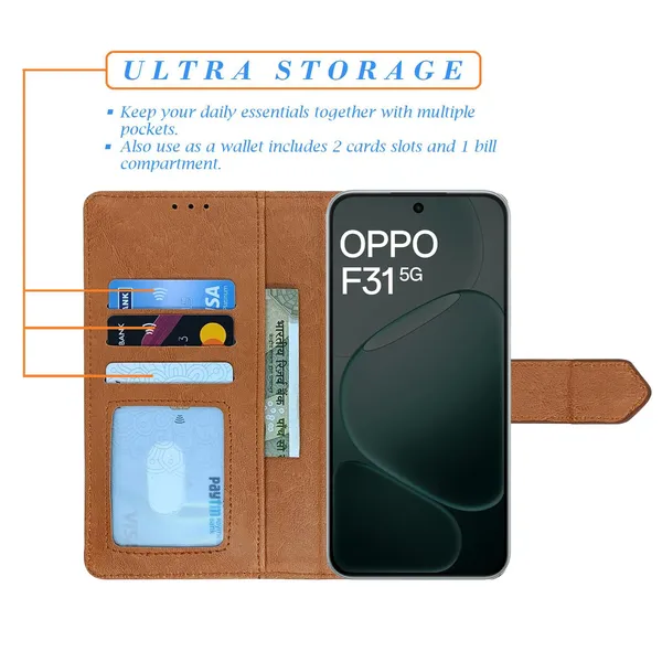 Kite_Brown_Flip_Cover_for_Oppo_F31_5G|_Leather_Finish|Shock_Proof|Magnetic_Clouser_Compatible_with_Oppo_F31_5G_(Brown)