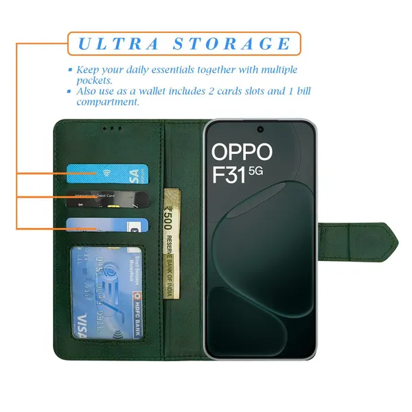 Kite_Green_Flip_Cover_for_Oppo_F31_5G|_Leather_Finish|Shock_Proof|Magnetic_Clouser_Compatible_with_Oppo_F31_5G_(Green)