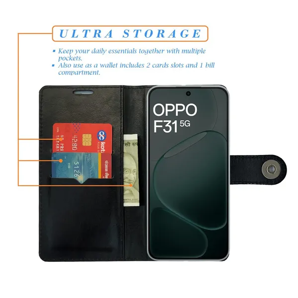 Manjoor_Black_Flip_Cover_for_Oppo_F31_5G|_Leather_Finish|Shock_Proof|Magnetic_Clouser_Compatible_with_Oppo_F31_5G_(Black)