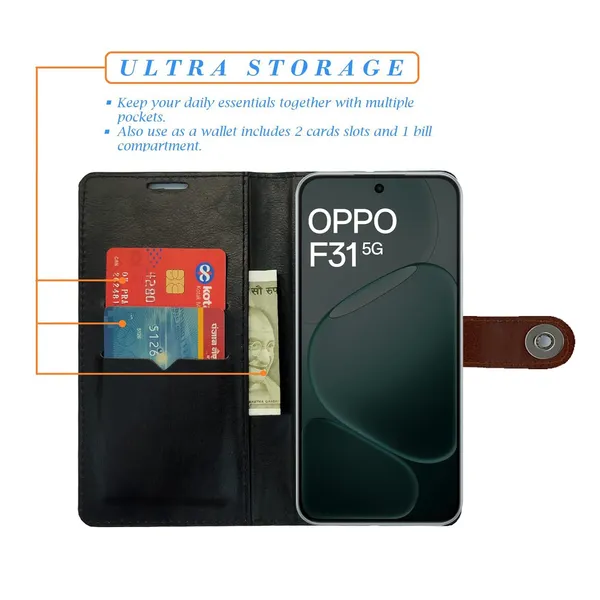 Manjoor_Brown_Flip_Cover_for_Oppo_F31_5G|_Leather_Finish|Shock_Proof|Magnetic_Clouser_Compatible_with_Oppo_F31_5G_(Brown)