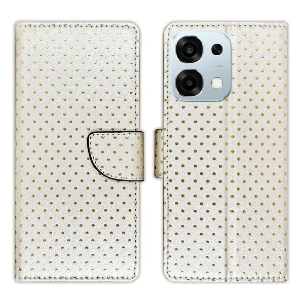 Silver_Dot_Flip_Cover_for_Oppo_F31_5G|_Leather_Finish|Shock_Proof|Magnetic_Clouser_Compatible_with_Oppo_F31_5G_(White)