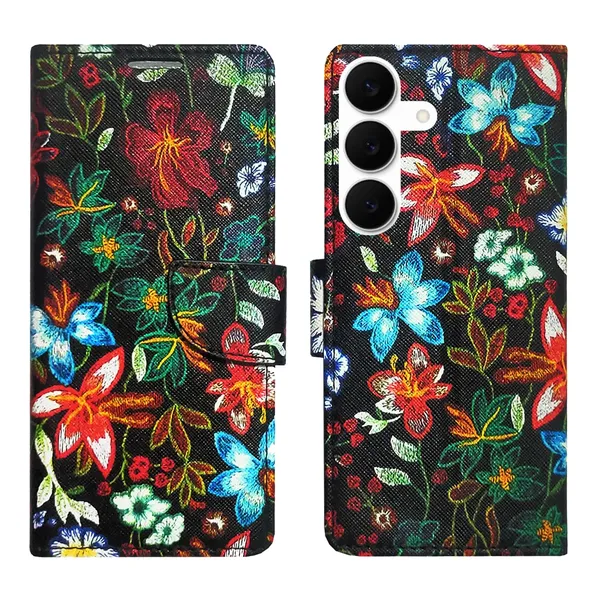 Black_Pattern_Flip_Cover_for_Samsung_S25_FE_5G|_Leather_Finish|Shock_Proof|Magnetic_Clouser_Compatible_with_Samsung_S25_FE_5G_(Black)