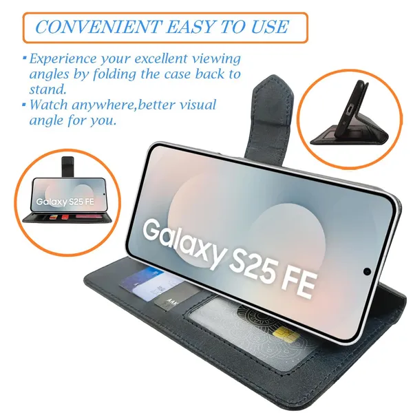 Kite_Blue_Flip_Cover_for_Samsung_S25_FE_5G|_Leather_Finish|Shock_Proof|Magnetic_Clouser_Compatible_with_Samsung_S25_FE_5G_(Blue)