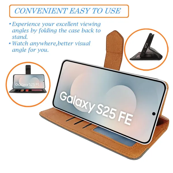Kite_Brown_Flip_Cover_for_Samsung_S25_FE_5G|_Leather_Finish|Shock_Proof|Magnetic_Clouser_Compatible_with_Samsung_S25_FE_5G_(Brown)