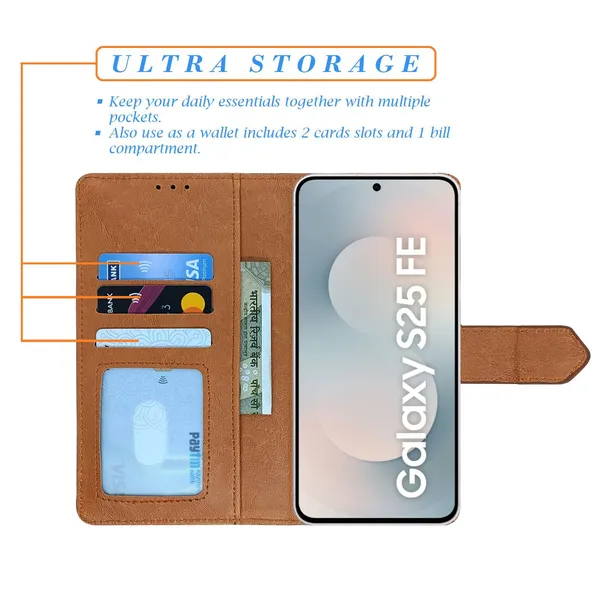 Kite_Brown_Flip_Cover_for_Samsung_S25_FE_5G|_Leather_Finish|Shock_Proof|Magnetic_Clouser_Compatible_with_Samsung_S25_FE_5G_(Brown)