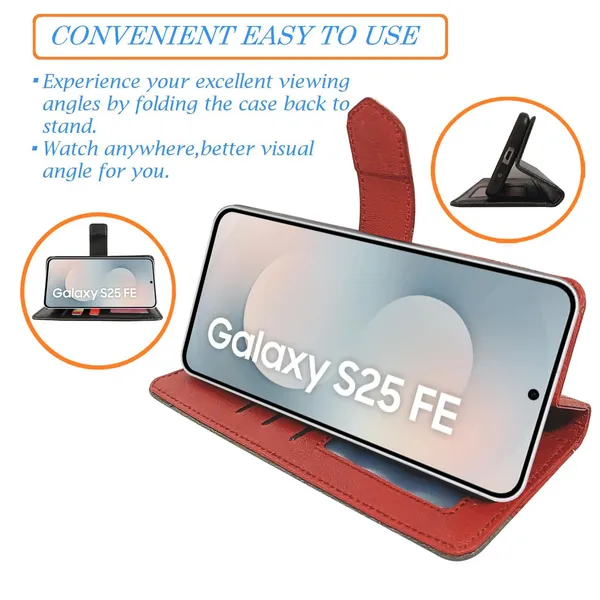 Kite_Red_Flip_Cover_for_Samsung_S25_FE_5G|_Leather_Finish|Shock_Proof|Magnetic_Clouser_Compatible_with_Samsung_S25_FE_5G_(Red)