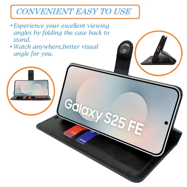 Manjoor_Black_Flip_Cover_for_Samsung_S25_FE_5G|_Leather_Finish|Shock_Proof|Magnetic_Clouser_Compatible_with_Samsung_S25_FE_5G_(Black)