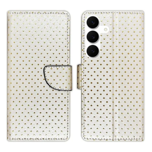 Silver_Dot_Flip_Cover_for_Samsung_S25_FE_5G|_Leather_Finish|Shock_Proof|Magnetic_Clouser_Compatible_with_Samsung_S25_FE_5G_(White)