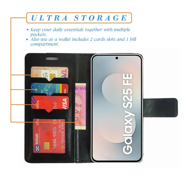 Black_GP_Flip_Cover_for_Samsung_S25_FE_5G|_Leather_Finish|Shock_Proof|Magnetic_Clouser_Compatible_with_Samsung_S25_FE_5G_(Black)