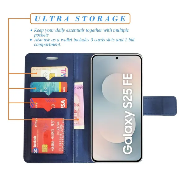 Blue_GP_Flip_Cover_for_Samsung_S25_FE_5G|_Leather_Finish|Shock_Proof|Magnetic_Clouser_Compatible_with_Samsung_S25_FE_5G_(Blue)