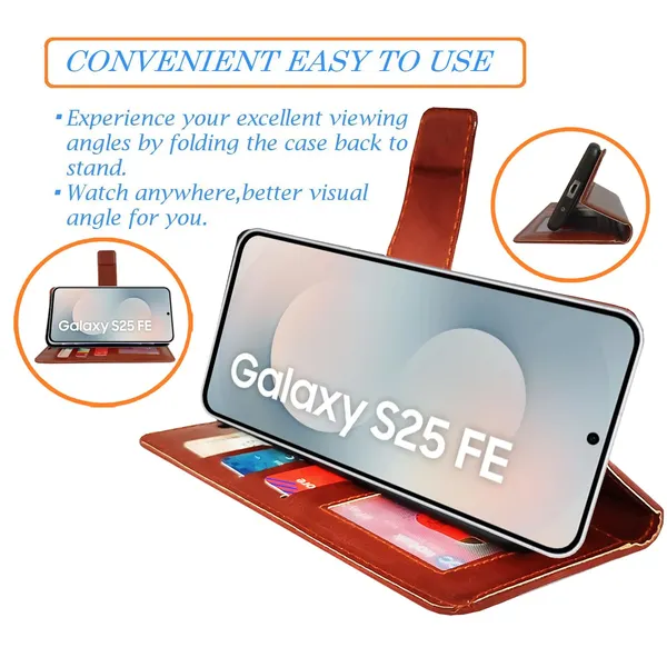 Brown_GP_Flip_Cover_for_Samsung_S25_FE_5G|_Leather_Finish|Shock_Proof|Magnetic_Clouser_Compatible_with_Samsung_S25_FE_5G_(Brown)