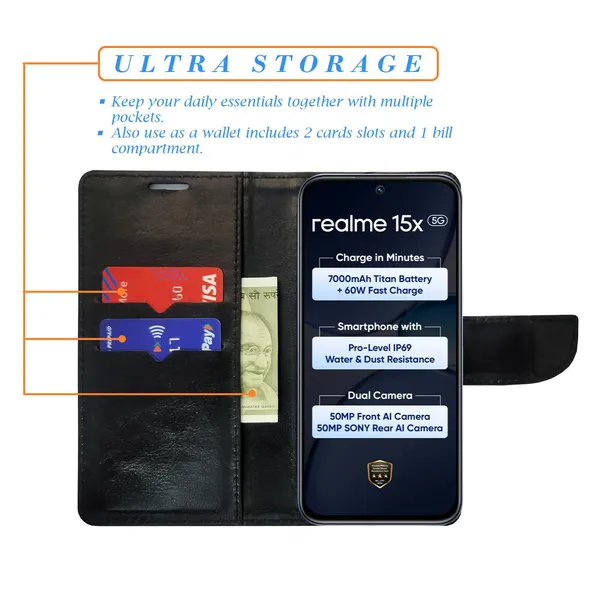 Cobra_Flip_Cover_for_Realme_15X_5G|_Leather_Finish|Shock_Proof|Magnetic_Clouser_Compatible_with_Realme_15X_5G_(Multicolor)
