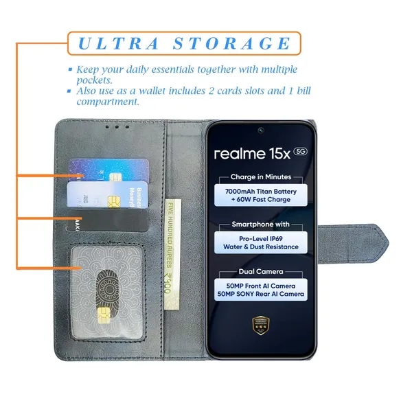 Kite_Blue_Flip_Cover_for_Realme_15X_5G|_Leather_Finish|Shock_Proof|Magnetic_Clouser_Compatible_with_Realme_15X_5G_(Blue)