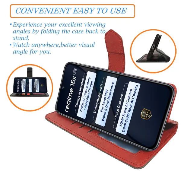 Kite_Red_Flip_Cover_for_Realme_15X_5G|_Leather_Finish|Shock_Proof|Magnetic_Clouser_Compatible_with_Realme_15X_5G_(Red)