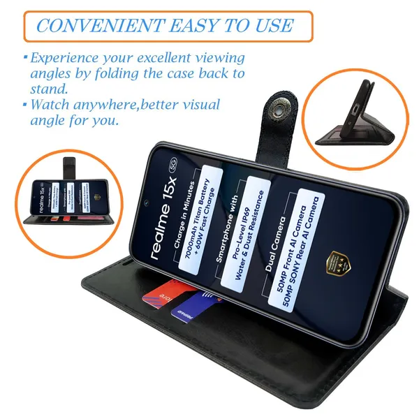 Manjoor_Black_Flip_Cover_for_Realme_15X_5G|_Leather_Finish|Shock_Proof|Magnetic_Clouser_Compatible_with_Realme_15X_5G_(Black)