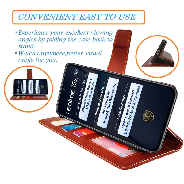 Brown_GP_Flip_Cover_for_Realme_15X_5G|_Leather_Finish|Shock_Proof|Magnetic_Clouser_Compatible_with_Realme_15X_5G_(Brown)