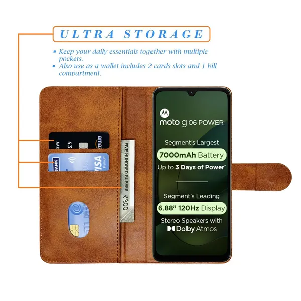 Khadi_Blue_Flip_Cover_for_Moto_G06_Power|_Leather_Finish|Shock_Proof|Magnetic_Clouser_Compatible_with_Moto_G06_Power_(Blue)