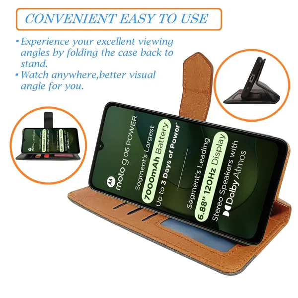 Kite_Brown_Flip_Cover_for_Moto_G06_Power|_Leather_Finish|Shock_Proof|Magnetic_Clouser_Compatible_with_Moto_G06_Power_(Brown)