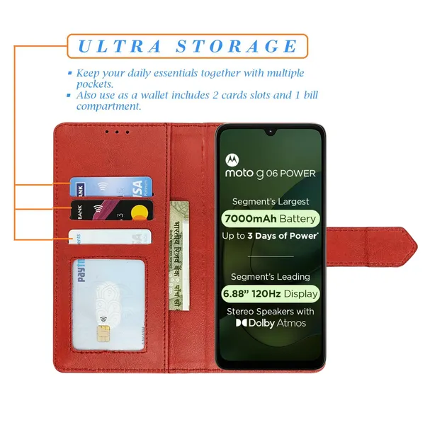 Kite_Red_Flip_Cover_for_Moto_G06_Power|_Leather_Finish|Shock_Proof|Magnetic_Clouser_Compatible_with_Moto_G06_Power_(Red)