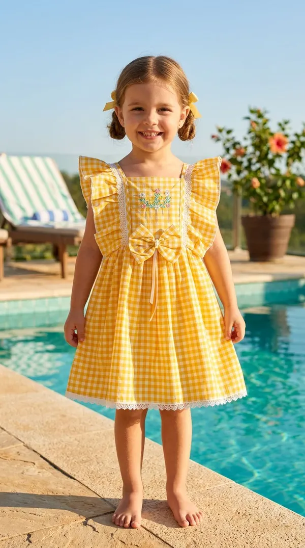 Yellow_Gingham_Cotton_Check_Dress_With_Bow_And_Embroidery_For_Girls