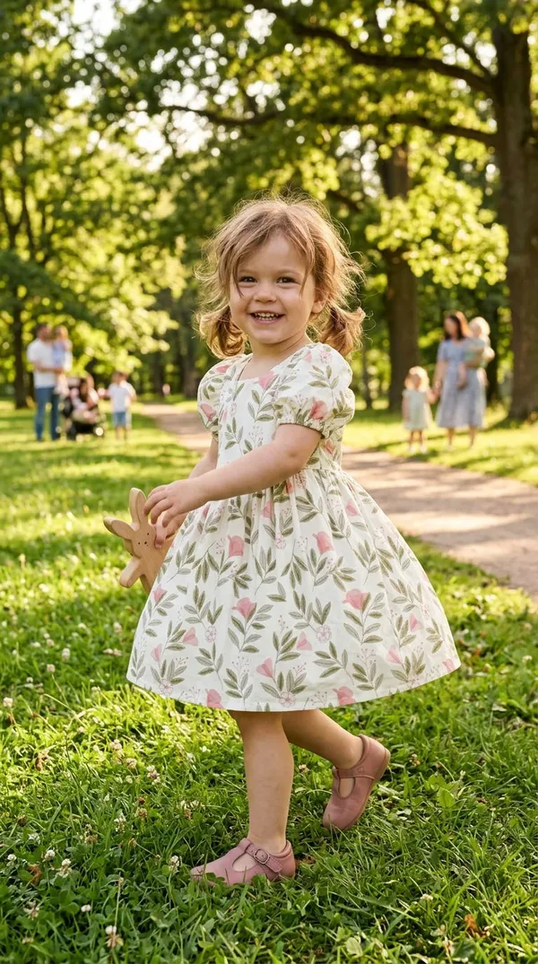 Pink_And_Green_On_White_Cotton_Floral_Print_Dress_With_Puffed_Sleeves_For_Girls