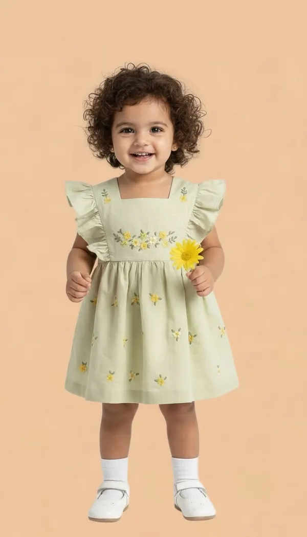 LIME_GREEN_COTTON_BABY_FROCK