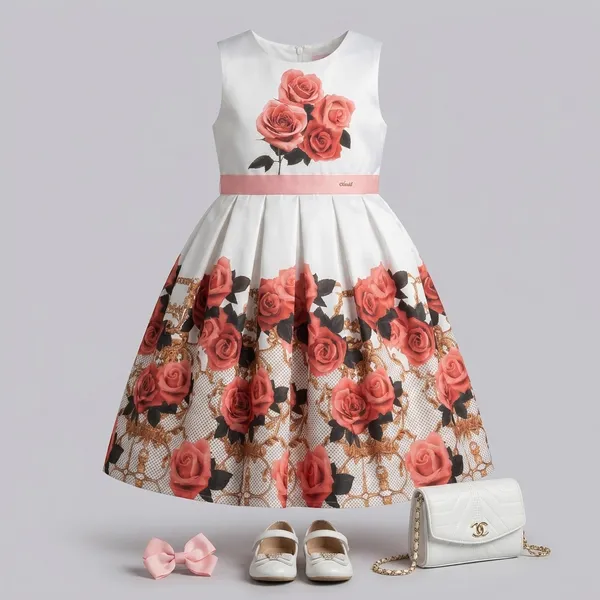 red_print_satin_frock