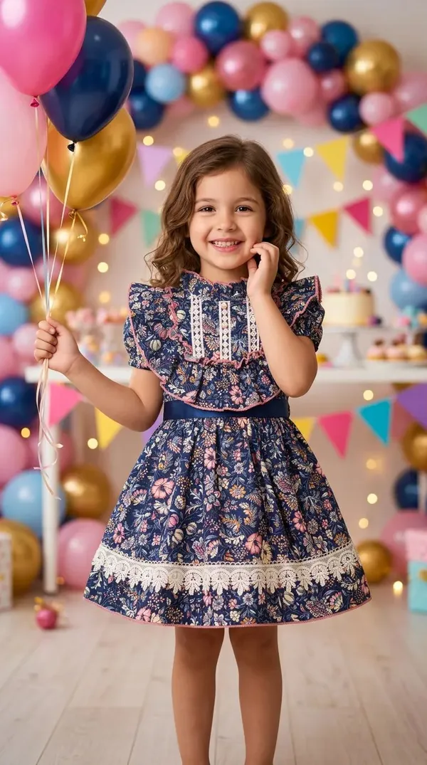 Navy_Blue_Cotton_Floral_Print_Dress_With_Lace_Trim_For_Girls