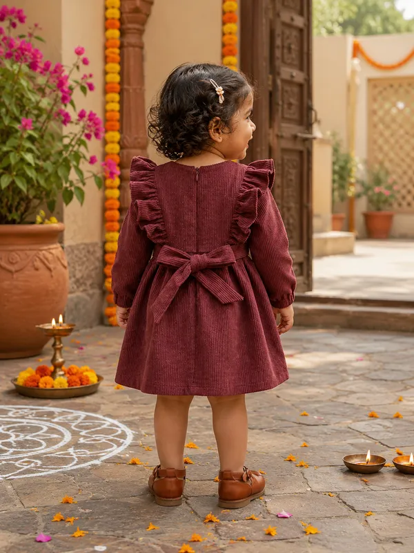 WINE_VELVET_FROCK_WITH_ROUND_NECK