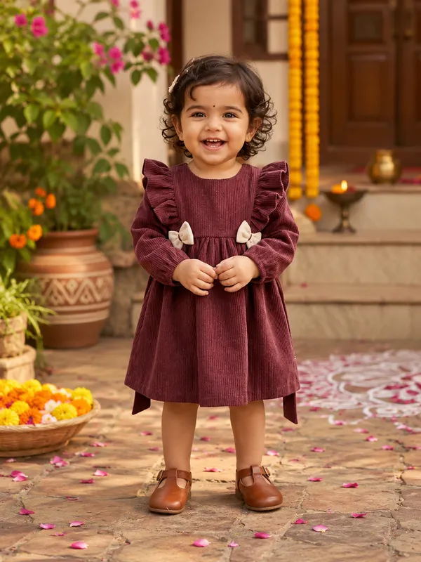 WINE_VELVET_FROCK_WITH_ROUND_NECK