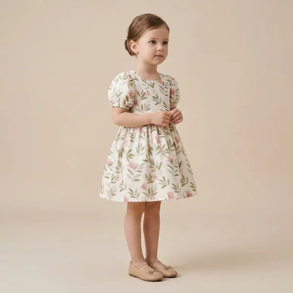 Pink_And_Green_On_White_Cotton_Floral_Print_Dress_With_Puffed_Sleeves_For_Girls