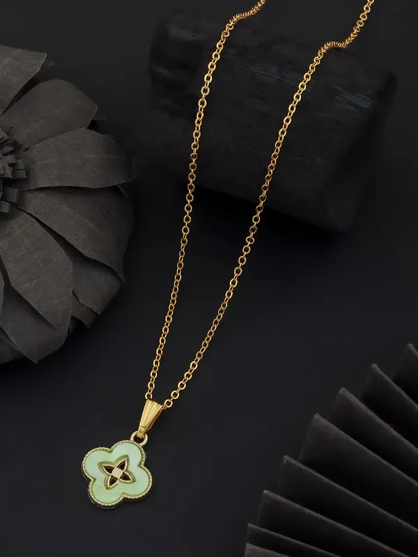 Light_Green_&_Golden_Finish_Stainless_Steel_Premium_Necklace_Chain_For_Women