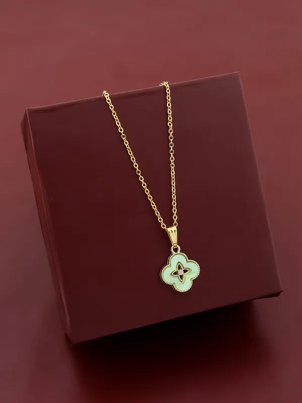 Light_Green_&_Golden_Finish_Stainless_Steel_Premium_Necklace_Chain_For_Women