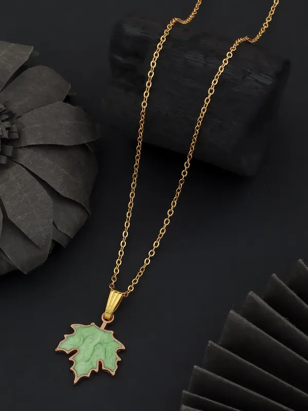 Light_Green_&_Golden_Finish_Stainless_Steel_Premium_Necklace_Chain_For_Women