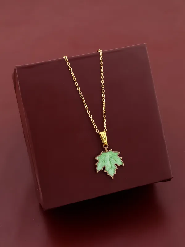 Light_Green_&_Golden_Finish_Stainless_Steel_Premium_Necklace_Chain_For_Women