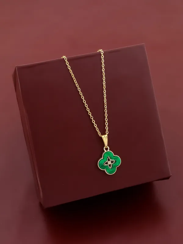 Dark_Green_&_Golden_Finish_Stainless_Steel_Premium_Necklace_Chain_For_Women