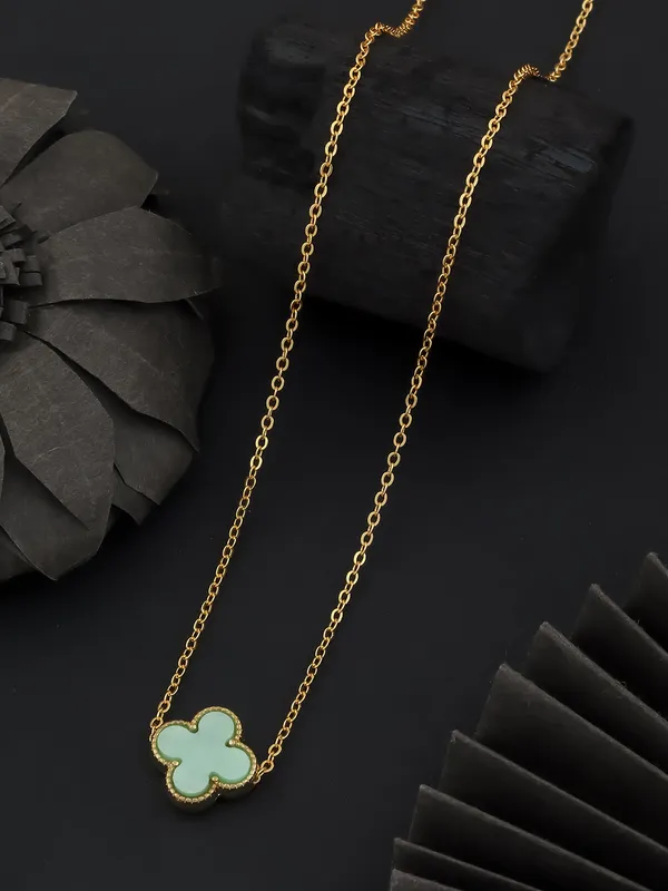 Light_Green_&_Golden_Finish_Stainless_Steel_Premium_Necklace_Chain_For_Women