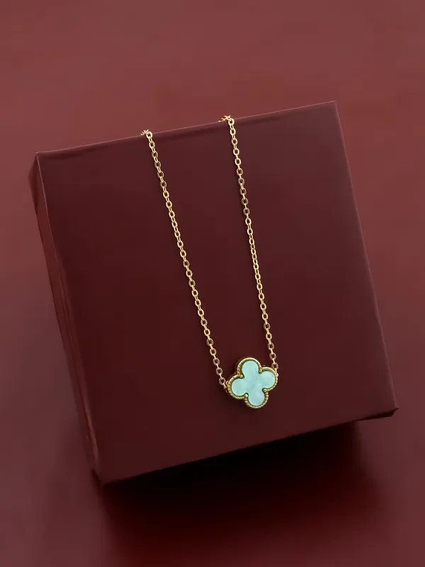 Light_Green_&_Golden_Finish_Stainless_Steel_Premium_Necklace_Chain_For_Women