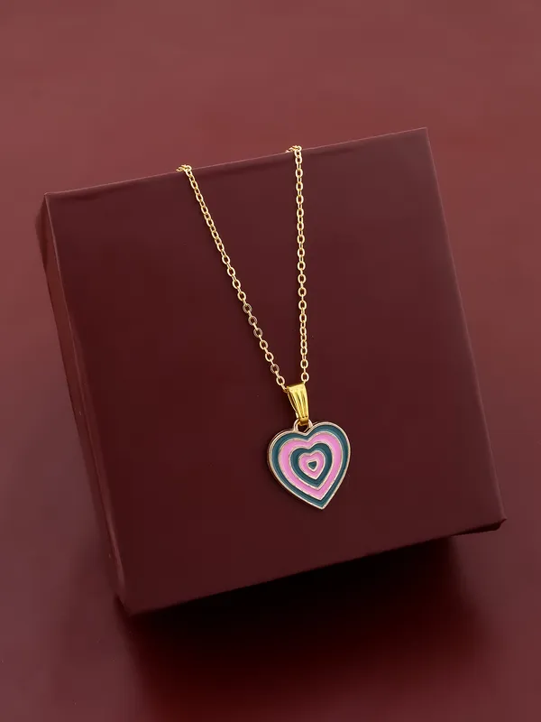 Dark_Green_&_PInk_Golden_Finish_Stainless_Steel_Premium_Necklace_Chain_For_Women
