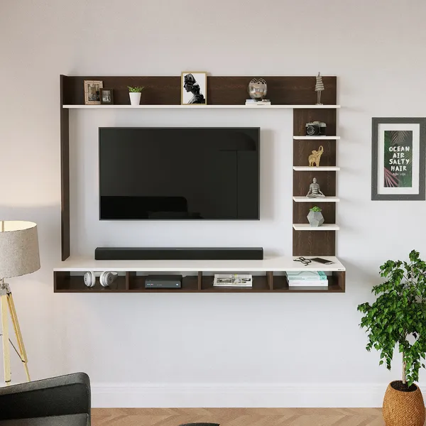 DecoresAny_Elegant_Case_style_Engineering_Wood_Wall_Mount_Tv_Entertainment_Unit_Set_Top_Box_Stand/Tv_Cabinet_With_Shelves_For_Books_&_Decor_Display_Unit,_Ideal_For_upto_42”_smart_Tv_(Brown_Maple_&_White)