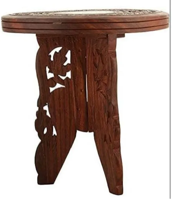 Decoresany__12_Inches_Antique_Look_sheesham_3_legged_Folding_Table,Handcrafted_&_Portable_,For_Living_Room_Balcony,Kids_Room,Out_Door,_Garden,Picnics