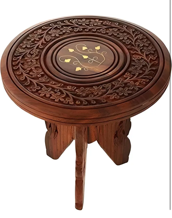 Decoresany__12_Inches_Antique_Look_sheesham_3_legged_Folding_Table,Handcrafted_&_Portable_,For_Living_Room_Balcony,Kids_Room,Out_Door,_Garden,Picnics